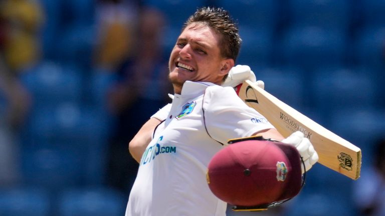 Joshua Da Silva celebrates his first test century on the third day