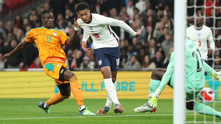 Jude Bellingham shot on goal against Ivory Coast