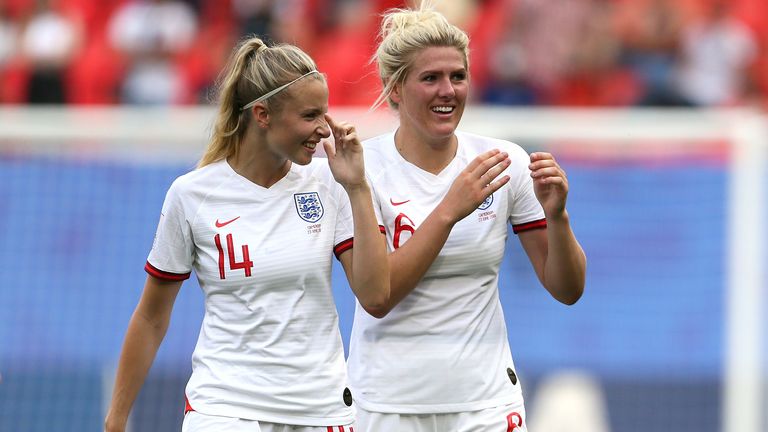 Arsenal Leah Williamson (left) and Chelsea Millie Bright (right) play for England
