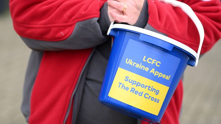 Donate bucket to raise funds for the appeal of the city of Leicester, Ukraine