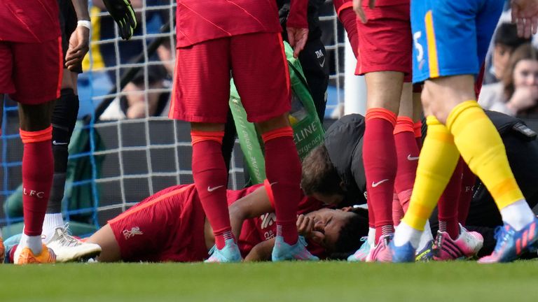 Luis Diaz received treatment after scoring for Liverpool in Brighton