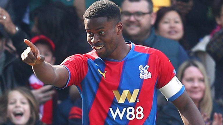 Marc Guehy of Crystal Palace celebrates after scoring his team's first goal
