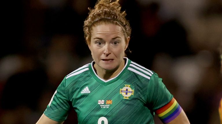 Northern Ireland vs Macedonia - FIFA Women's World Cup 2023 - UEFA Qualifier - Group D - Seaview Northern Ireland Marisa Callahan in a match with North Macedonia Ane Boseska during the FIFA Women's World Cup 2023 Qualifier Match in Seaview, Belfast.  Photo date: Monday, November 29, 2023.