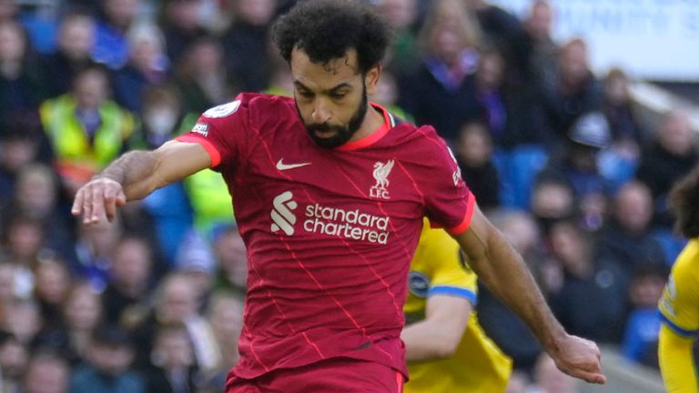 Mohamed Salah scores from the penalty spot to give Liverpool a 2-0 advantage over Brighton