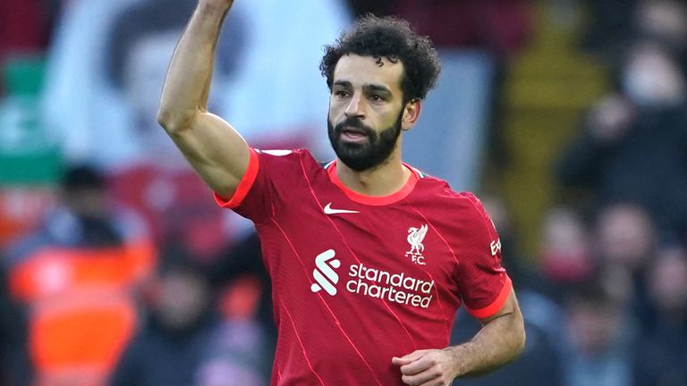Mohamed Salah celebrates putting Liverpool ahead 2-1