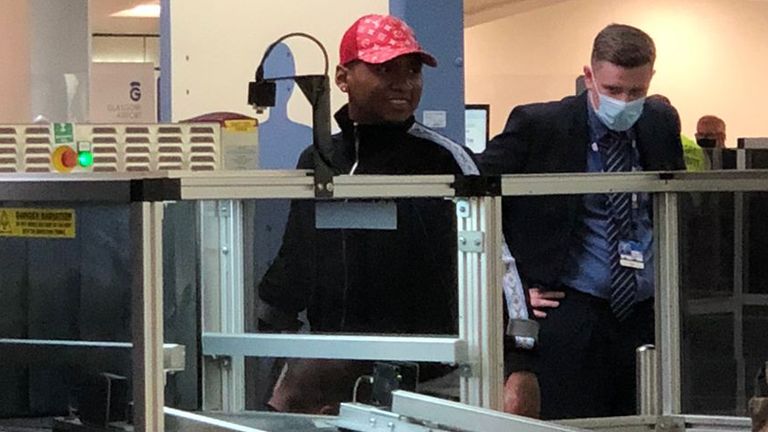 Alfredo Morelos was seen on crutches at Glasgow Airport before Old Sunday