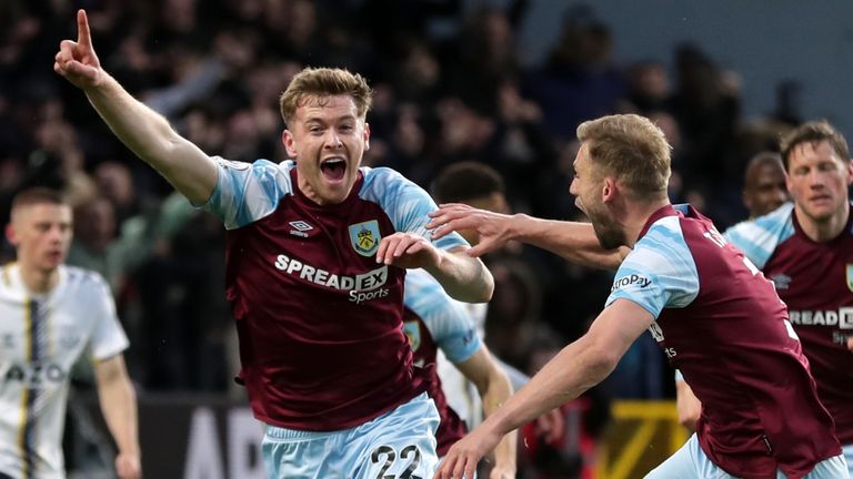 Nathan Collins celebrates scoring the goals of the Burnley-Everton match