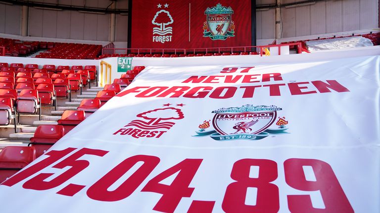 Nottingham Forest left 97 empty seats at the City Ground in honor of those who lost their lives when the two teams met during the 1989 FA Cup semi-finals at Hillsborough.