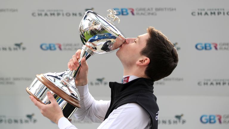 Oisin Murphy celebrates being crowned champion knight at Ascot