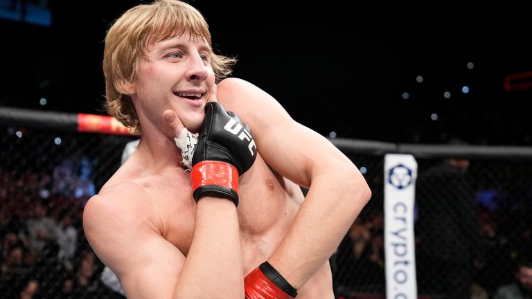 Paddy Pemblet of England celebrates defeating Casola Vargas of Mexico in a lightweight fight during the UFC Fight Night event at the O2 Arena on March 19, 2023 in London, England.  (Photo by Chris Unger/Zova LLC)