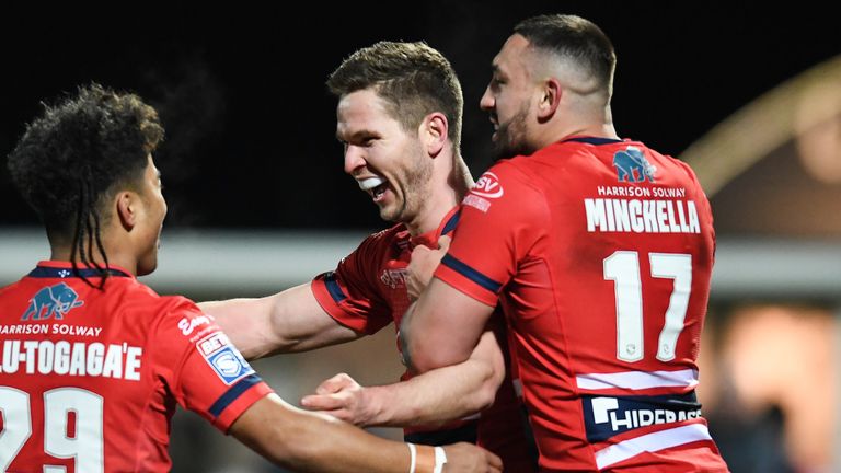 Hull KR scored his first win of the season on Friday, with Matt Parcelle (centre) man-of-the-match against Castleford 