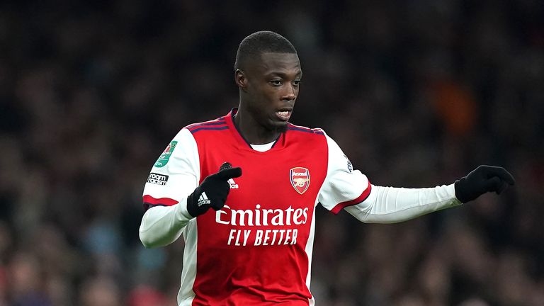 Arsenal's Nicolas Pepe during the Carabao Cup quarter-final match at the Emirates Stadium in London.  Photo date: Tuesday, December 21, 2023.