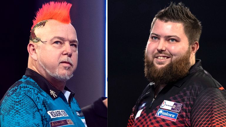 Michael Smith takes on Peter Wright in the opening English Premier League quarter-final Darts Night 9 in Leeds