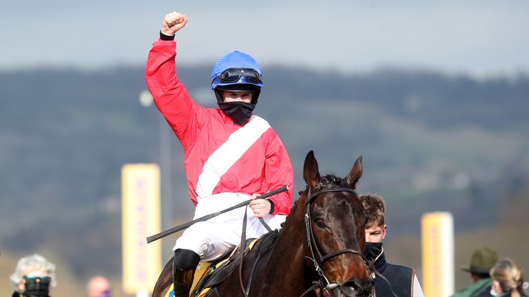 Rachel Blackmore celebrates God's return to the winner's fold at Cheltenham