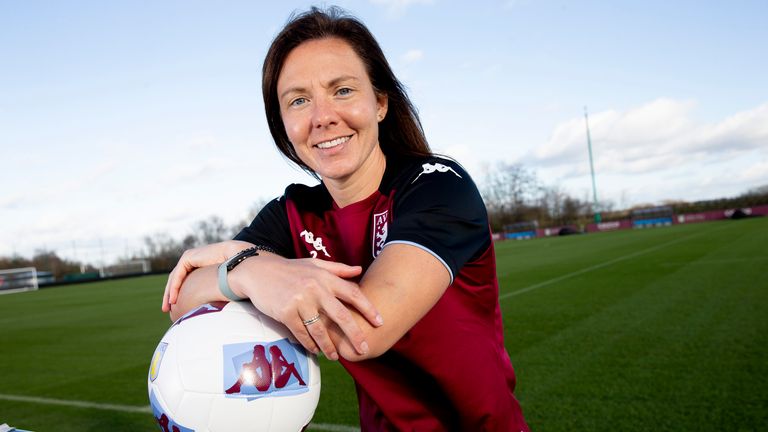 Newly signed Rachel Corsi of Aston Villa poses for a photo at the Bodymoor Heath training ground on January 27, 2023 in Birmingham, England