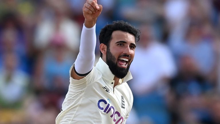Sakib Mahmood celebrates after finally getting his first test gate Jason Holder has been arrested in the middle of the day for 12