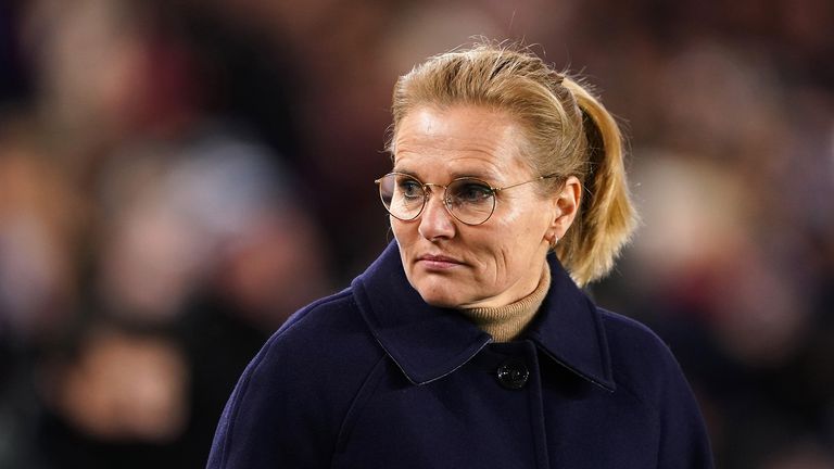 England manager Sarina Wegman before the Arnold Clark Cup match at Riverside Stadium,