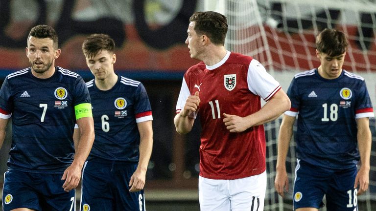 VIENNA, AUSTRIA - MARCH 29: John McGinn tied Scotland after Austria during an international friendly match between Austria and Scotland at Ernst Happel Stadium, on March 29, 2023, in Vienna, Austria.  (Photo by Craig Williamson/SNS Group)