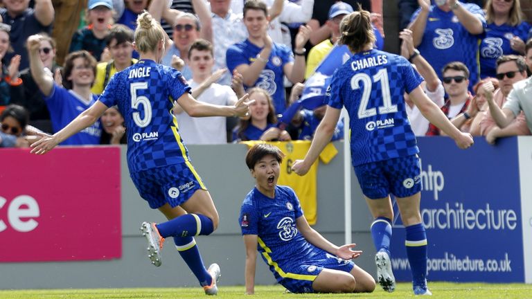 So Yeon Ji celebrates scoring Chelsea's second goal