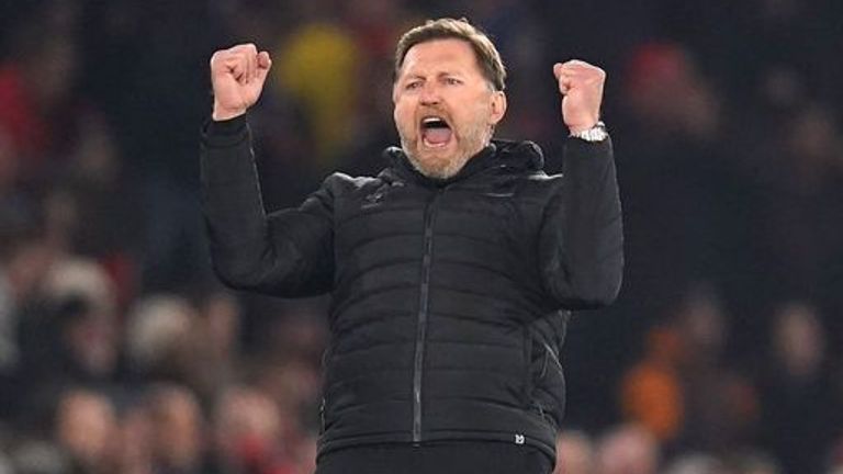 Southampton manager Ralph Hessenhuttl celebrates the win after the final whistle