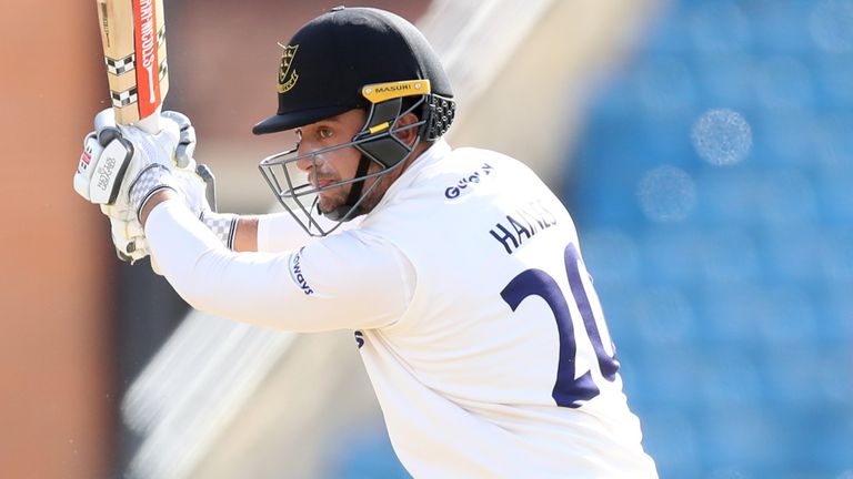 Tom Haines scored an impressive 243 and the best of his career for the Sussexes as they made a great escape against Derbyshire.