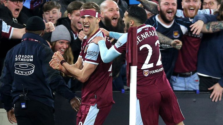 Thomas Soucek puts West Ham ahead tonight against Sevilla