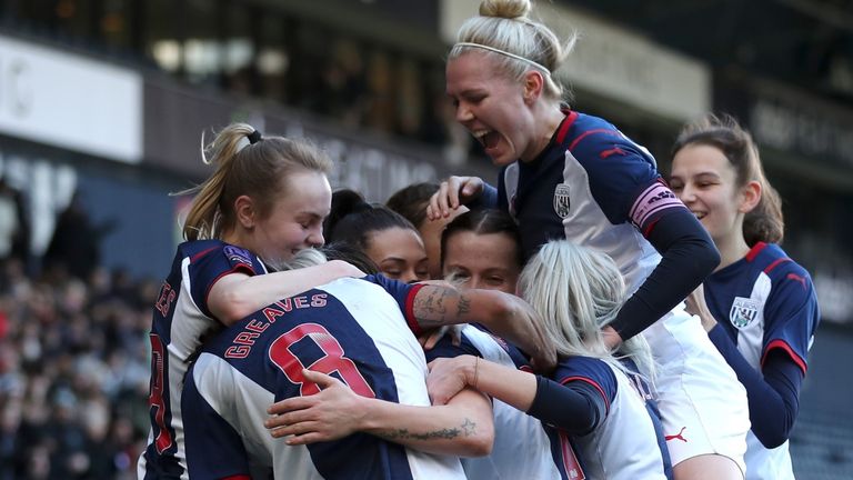West Bromwich Women's celebrate their historic showdown at The Hawthorne with a 2-0 win 