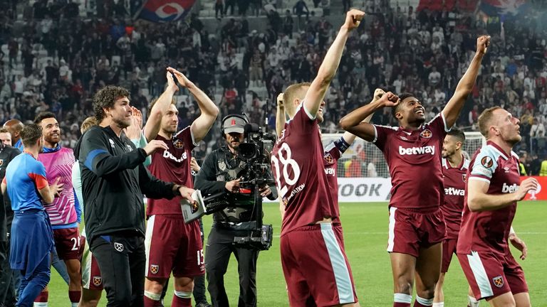 West Ham celebrated with their fans after reaching the semi-finals of the European League